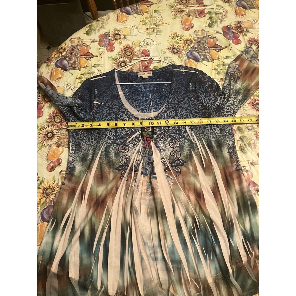Live And Let Live Blue Paisley Knee Length U Neck Short Sleeve A-Line Dress M - Picture 7 of 8